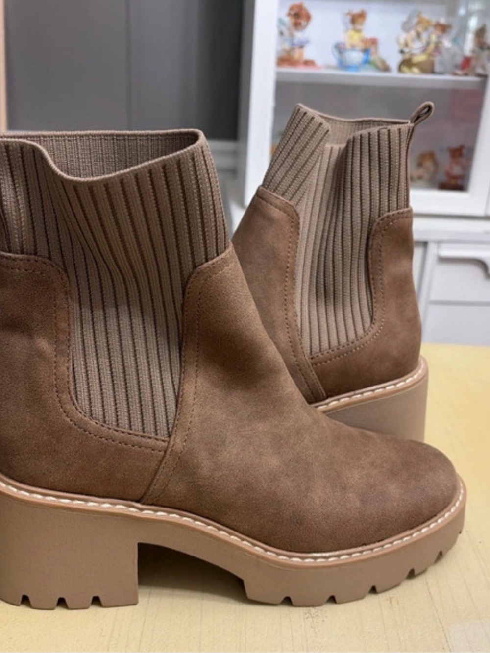 Dolce Vita Taupe Suede-Look Chelsea Platform Booties